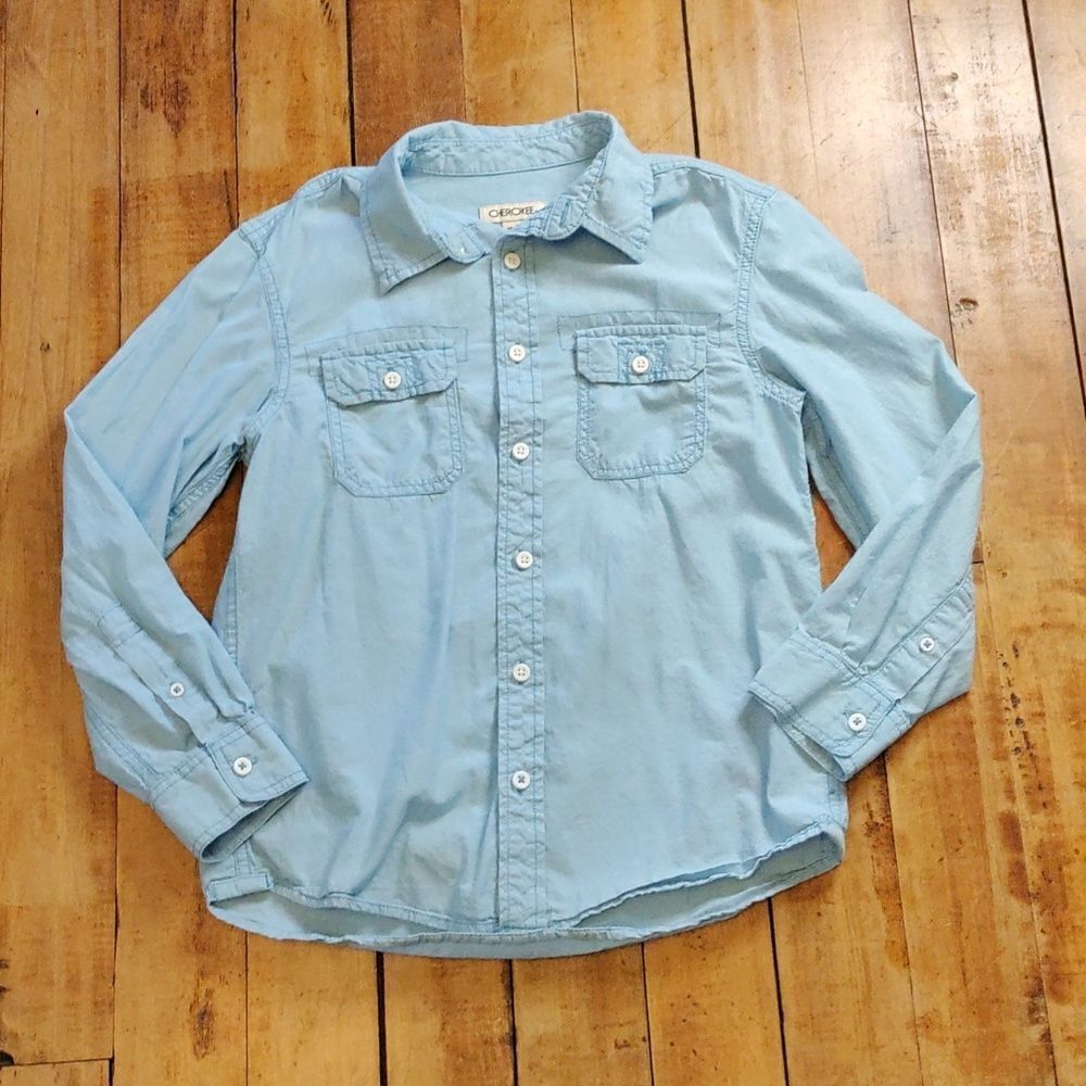 Cherokee shirt size 8 button down blue cotton spring easter outfit dress shirt